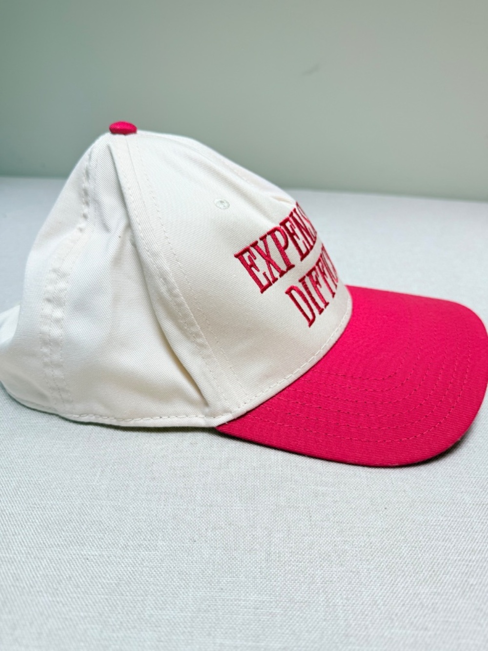 Expensive and Difficult Embroidered Red and White Trucker Hat Cap - Picture 2 of 8